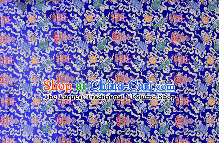 Asian Chinese Classical Calabash Design Pattern Royalblue Brocade Traditional Cheongsam Satin Fabric Tang Suit Silk Material