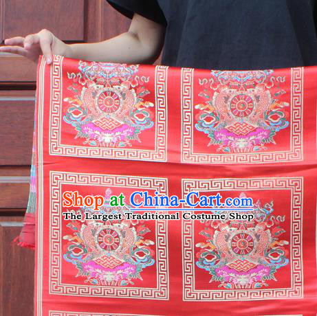 Asian Chinese Classical Religious Buddhism Pattern Red Nanjing Brocade Traditional Tibetan Robe Satin Fabric Silk Material