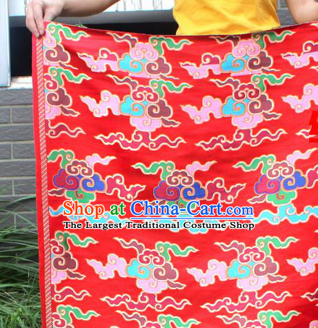 Asian Chinese Classical Buddhism Clouds Pattern Red Nanjing Brocade Traditional Tibetan Robe Satin Fabric Silk Material
