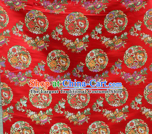 Asian Chinese Classical Lotus Flowers Pattern Red Nanjing Brocade Traditional Tibetan Robe Satin Fabric Silk Material