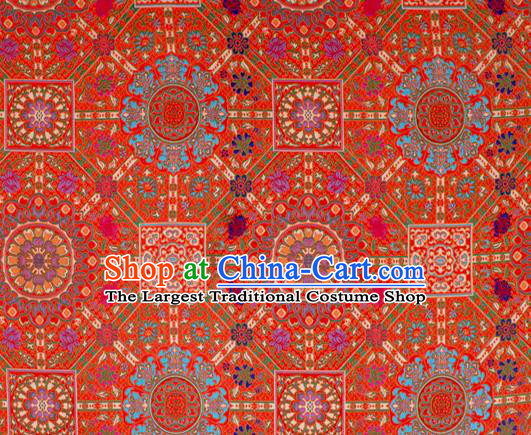 Asian Chinese Classical Buddhism Lotus Pattern Red Nanjing Brocade Traditional Tibetan Robe Satin Fabric Silk Material