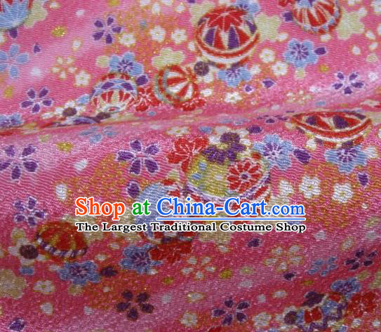 Asian Traditional Classical Sakura Bells Pattern Pink Tapestry Satin Brocade Fabric Japanese Kimono Silk Material
