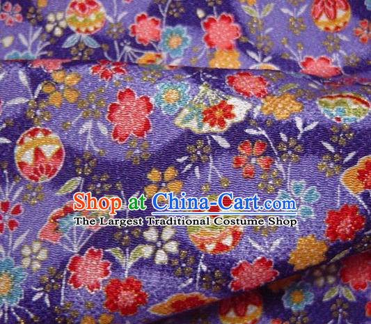 Asian Traditional Classical Sakura Pattern Purple Tapestry Satin Brocade Fabric Japanese Kimono Silk Material