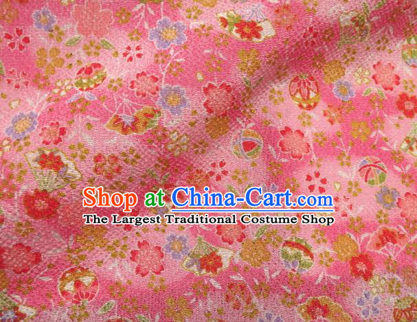 Asian Traditional Classical Sakura Fan Pattern Pink Tapestry Satin Brocade Fabric Japanese Kimono Silk Material
