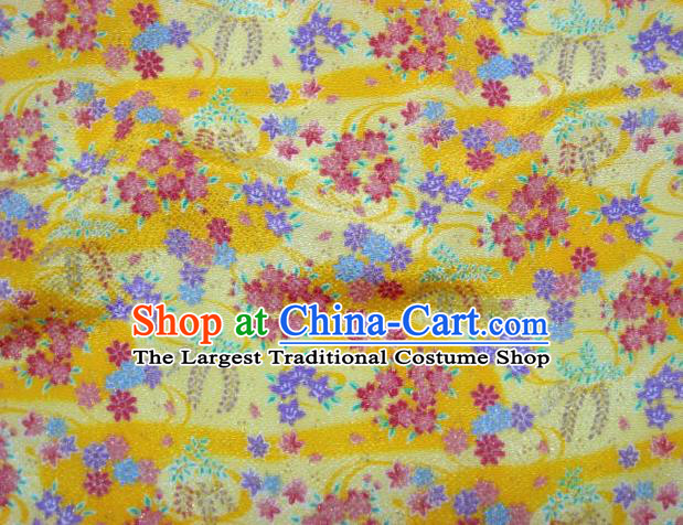 Asian Traditional Classical Oriental Cherry Pattern Yellow Tapestry Satin Brocade Fabric Japanese Kimono Silk Material