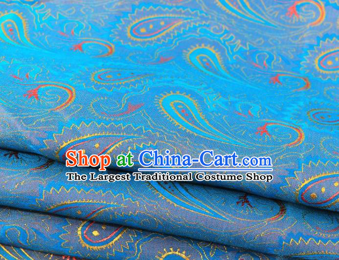 Asian Chinese Classical Peacock Pattern Blue Brocade Traditional Tibetan Robe Satin Fabric Silk Material