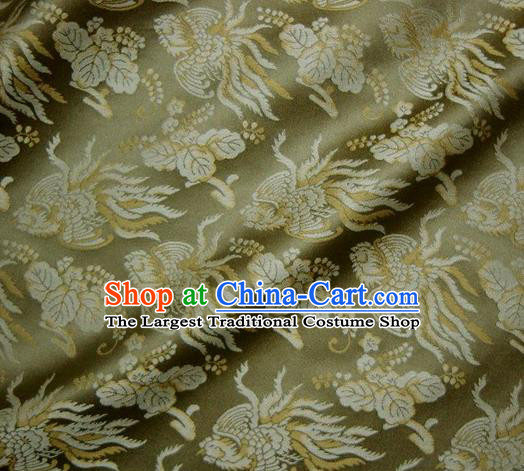 Asian Traditional Classical Phoenix Pattern Green Brocade Fabric Japanese Kimono Satin Silk Material