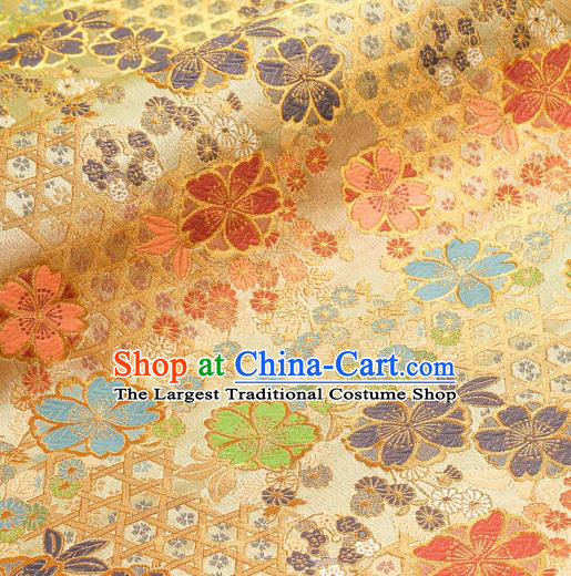 Asian Traditional Classical Sakura Pattern Nishijin Golden Brocade Fabric Japanese Kimono Satin Silk Material