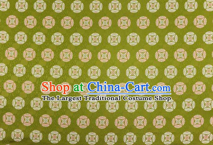 Asian Traditional Classical Platycodon Grandiflorus Pattern Nishijin Green Brocade Fabric Japanese Kimono Satin Silk Material