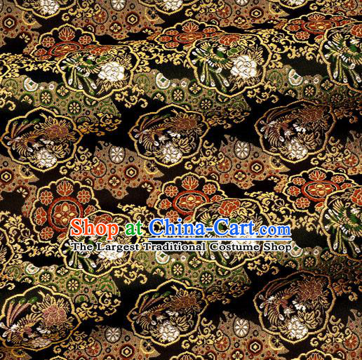 Asian Traditional Classical Phoenix Pattern Nishijin Black Brocade Fabric Japanese Kimono Satin Silk Material