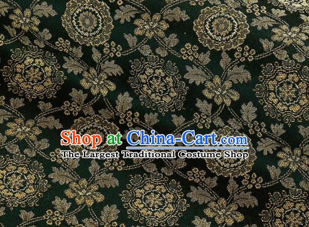 Asian Traditional Classical Pattern Dark Green Brocade Fabric Japanese Kimono Satin Silk Material