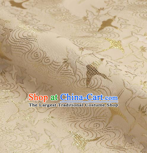 Asian Traditional Classical Crane Pattern White Tapestry Satin Nishijin Brocade Fabric Japanese Kimono Silk Material