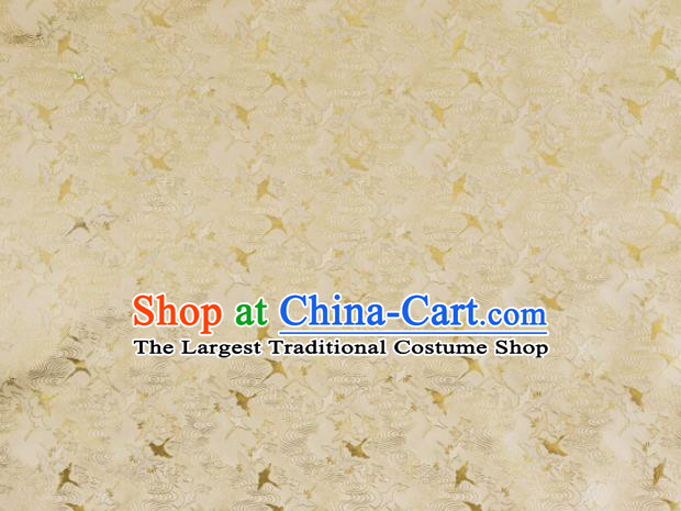 Asian Traditional Classical Crane Pattern White Tapestry Satin Nishijin Brocade Fabric Japanese Kimono Silk Material