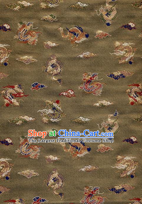 Asian Traditional Classical Dragons Pattern Olive Green Tapestry Satin Nishijin Brocade Fabric Japanese Kimono Silk Material