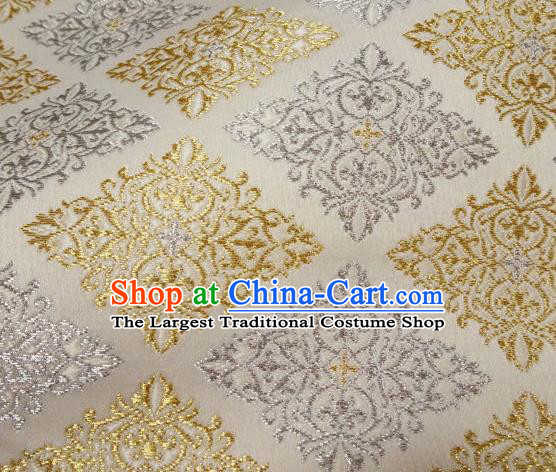 Asian Traditional Classical Pattern White Tapestry Satin Nishijin Brocade Fabric Japanese Kimono Silk Material