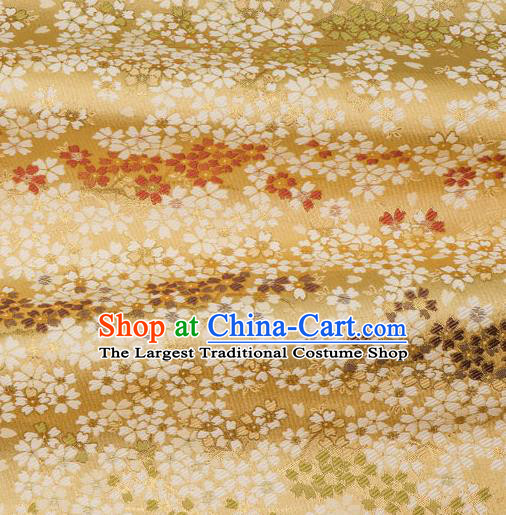 Asian Traditional Classical Sakura Pattern Nishijin Golden Brocade Fabric Japanese Kimono Satin Silk Material