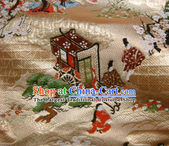 Asian Traditional Classical Genji Sakura Pattern Golden Tapestry Satin Nishijin Brocade Fabric Japanese Kimono Silk Material