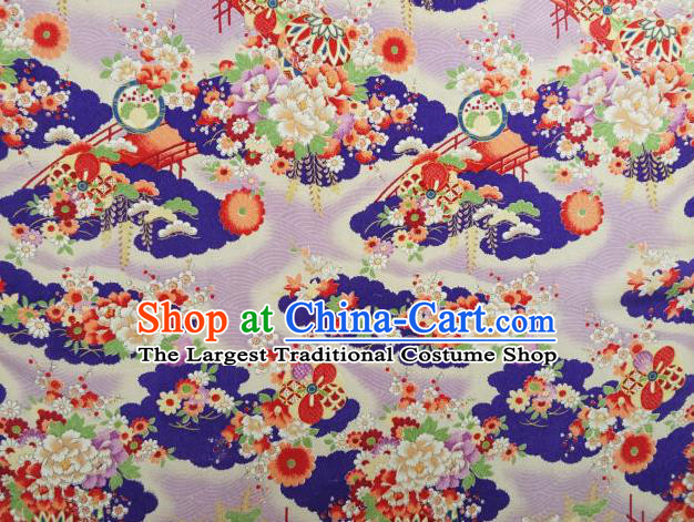 Asian Traditional Classical Peony Pattern Purple Tapestry Satin Nishijin Brocade Fabric Japanese Kimono Silk Material