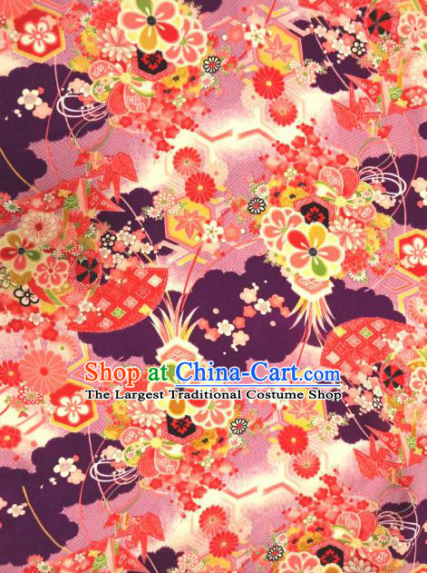Asian Traditional Classical Paper Crane Pattern Purple Tapestry Satin Nishijin Brocade Fabric Japanese Kimono Silk Material