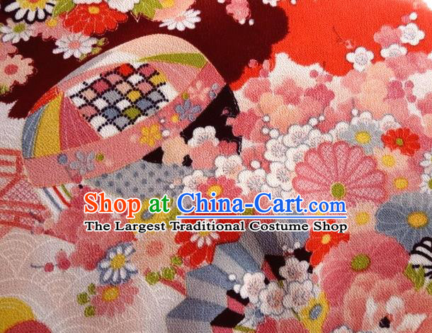 Asian Traditional Classical Peony Daisy Pattern Red Tapestry Satin Nishijin Brocade Fabric Japanese Kimono Silk Material