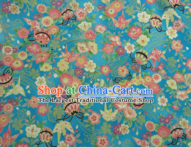 Asian Traditional Classical Bell Flowers Pattern Blue Tapestry Satin Nishijin Brocade Fabric Japanese Kimono Silk Material