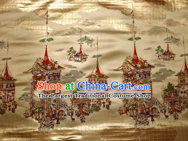 Asian Traditional Classical Palace Pattern Golden Tapestry Satin Nishijin Brocade Fabric Japanese Kimono Silk Material