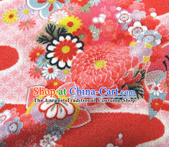 Asian Traditional Classical Chrysanthemum Pattern Pink Tapestry Satin Nishijin Brocade Fabric Japanese Kimono Silk Material