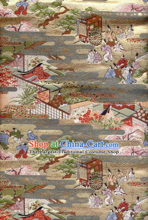 Asian Traditional Classical Hei An Pattern Golden Tapestry Satin Nishijin Brocade Fabric Japanese Kimono Silk Material