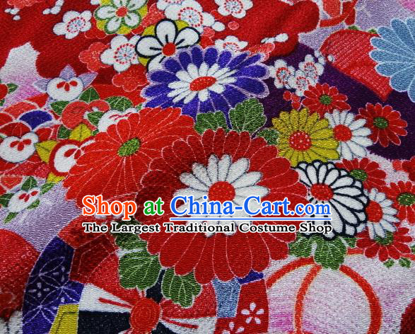 Asian Traditional Classical Pattern Red Tapestry Satin Nishijin Brocade Fabric Japanese Kimono Silk Material