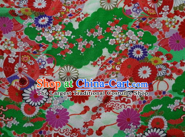 Asian Traditional Classical Pattern Green Tapestry Satin Nishijin Brocade Fabric Japanese Kimono Silk Material