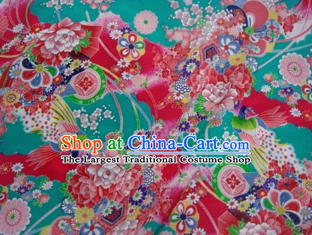 Asian Traditional Classical Peacock Pattern Blue Tapestry Satin Brocade Fabric Japanese Kimono Silk Material