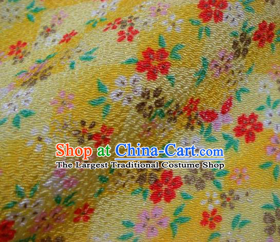 Asian Traditional Classical Sakura Pattern Yellow Tapestry Satin Brocade Fabric Japanese Kimono Silk Material