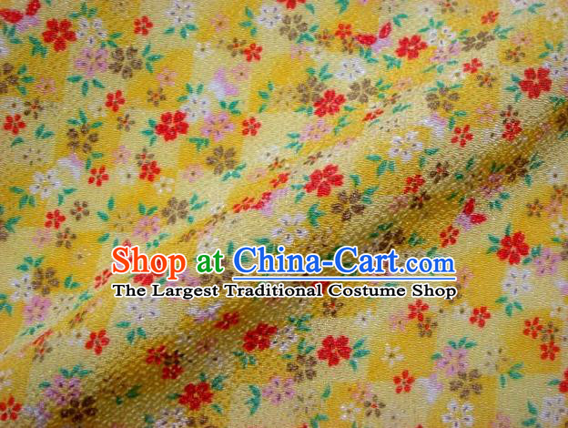 Asian Traditional Classical Sakura Pattern Yellow Tapestry Satin Brocade Fabric Japanese Kimono Silk Material