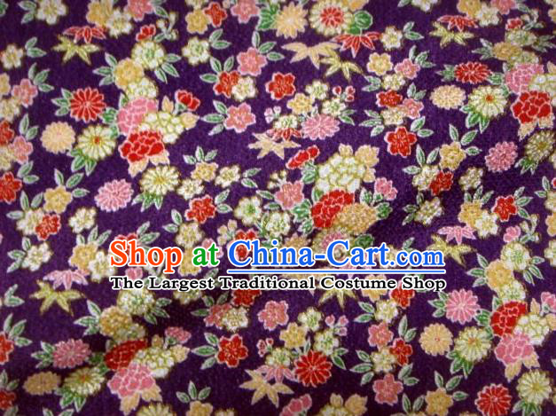 Asian Traditional Classical Daisy Pattern Purple Brocade Tapestry Satin Fabric Japanese Kimono Silk Material