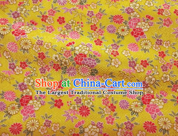 Asian Traditional Classical Daisy Pattern Yellow Brocade Tapestry Satin Fabric Japanese Kimono Silk Material