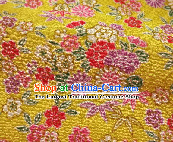 Asian Traditional Classical Daisy Pattern Yellow Brocade Tapestry Satin Fabric Japanese Kimono Silk Material