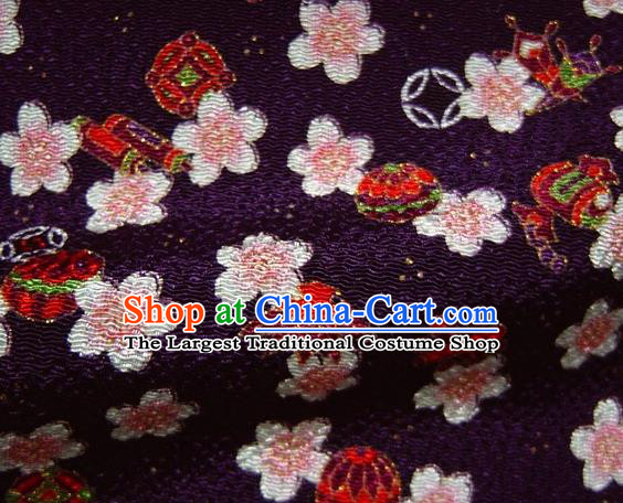 Asian Traditional Classical Sakura Pattern Purple Brocade Tapestry Satin Fabric Japanese Kimono Silk Material