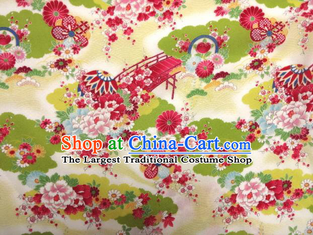 Asian Traditional Classical Peony Pattern Yellow Brocade Tapestry Satin Fabric Japanese Kimono Silk Material