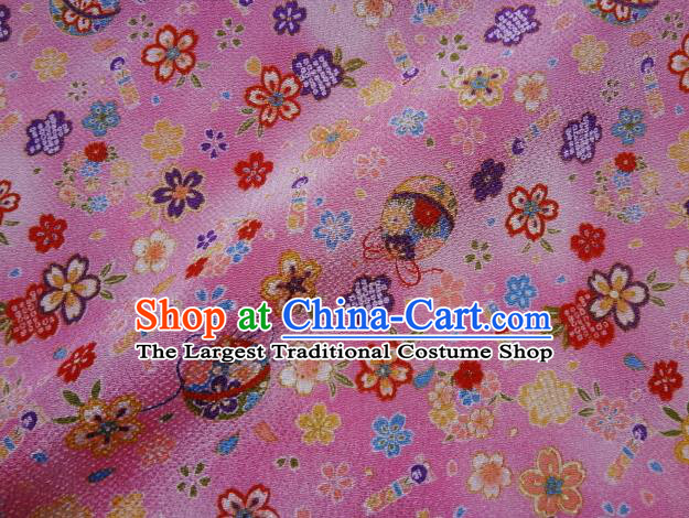 Asian Traditional Kimono Classical Sakura Bells Pattern Pink Brocade Tapestry Satin Fabric Japanese Silk Material