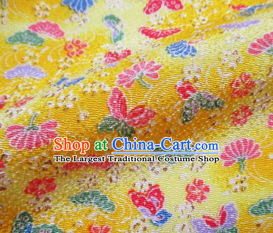 Asian Traditional Classical Butterfly Pattern Yellow Brocade Tapestry Satin Fabric Japanese Kimono Silk Material