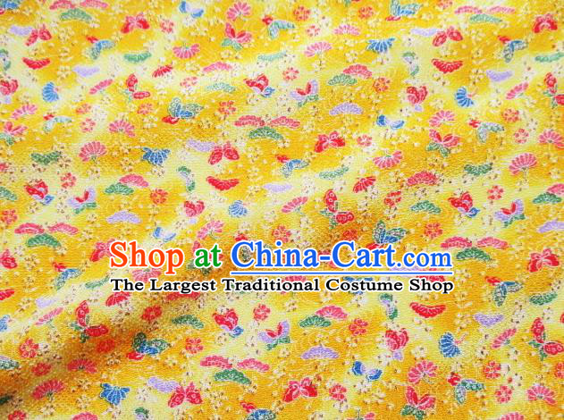 Asian Traditional Classical Butterfly Pattern Yellow Brocade Tapestry Satin Fabric Japanese Kimono Silk Material