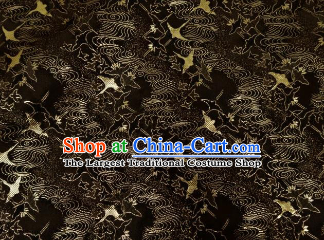 Asian Traditional Kimono Classical Cranes Pattern Black Nishijin Brocade Tapestry Satin Fabric Japanese Silk Material