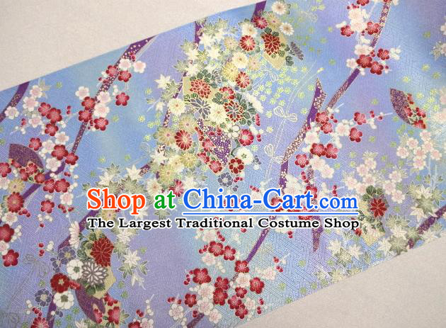 Asian Traditional Kimono Classical Sakura Pattern Blue Nishijin Brocade Tapestry Satin Fabric Japanese Silk Material