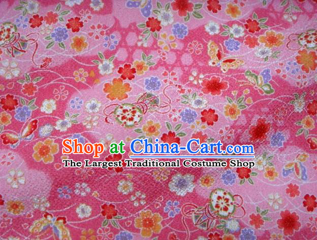 Asian Traditional Classical Butterfly Sakura Pattern Pink Brocade Tapestry Satin Fabric Japanese Kimono Silk Material