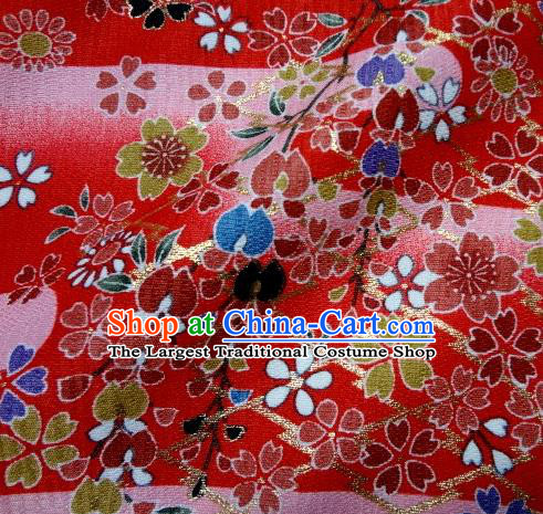 Asian Traditional Kimono Classical Sakura Pattern Red Brocade Tapestry Satin Fabric Japanese Kyoto Silk Material