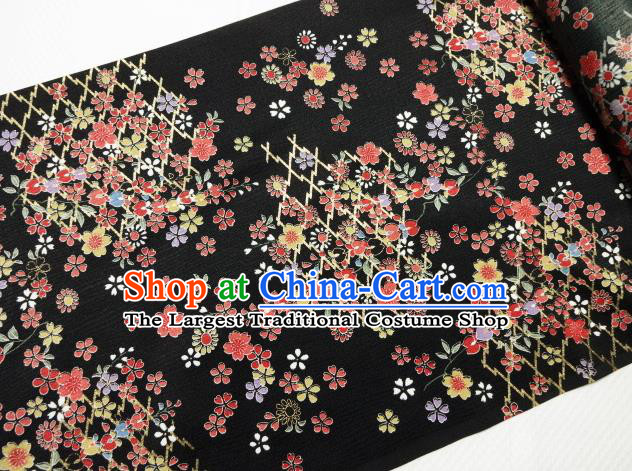 Asian Traditional Kimono Classical Primula Obconica Hance Pattern Black Brocade Tapestry Satin Fabric Japanese Kyoto Silk Material