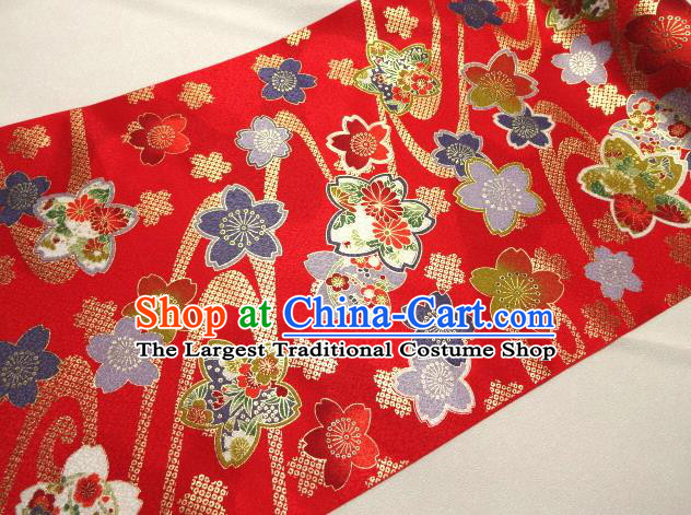 Asian Traditional Kimono Classical Sakura Pattern Red Damask Brocade Tapestry Satin Fabric Japanese Kyoto Silk Material