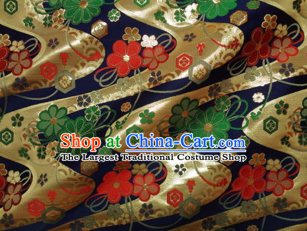 Asian Traditional Damask Classical Pattern Navy Brocade Fabric Japanese Kimono Tapestry Satin Silk Material