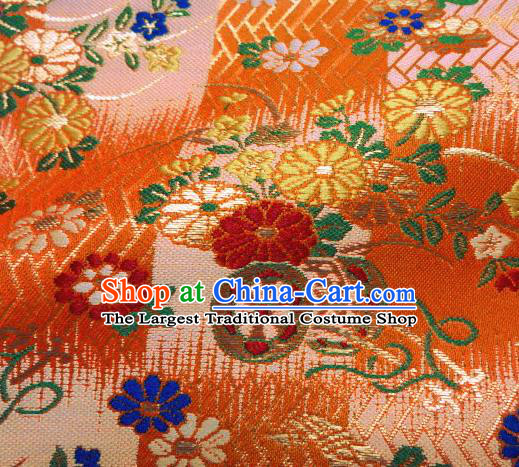 Asian Traditional Damask Classical Pattern Orange Brocade Fabric Japanese Kimono Tapestry Satin Silk Material