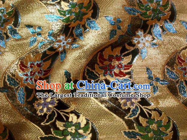 Asian Traditional Damask Classical Peony Pattern Black Brocade Fabric Japanese Kimono Tapestry Satin Silk Material